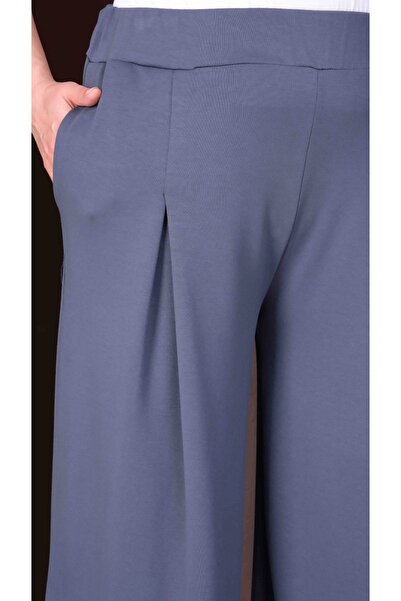 Şans Women's Plus Size Gray, Pleated Detail, Wide Leg, Pocketed Sport Pants 65N39268