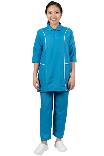 ABSHIR Housemaid/Khadama/Nanny Uniform Set, cotton 3/4 Sleeve Tunic with White with Matching Trousers