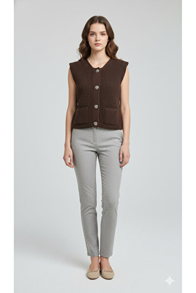H&A İSTANBUL Knitted Sweater Vest |   Stylish and Warm Women's Knit Vest with Buttons and Pocket Detail