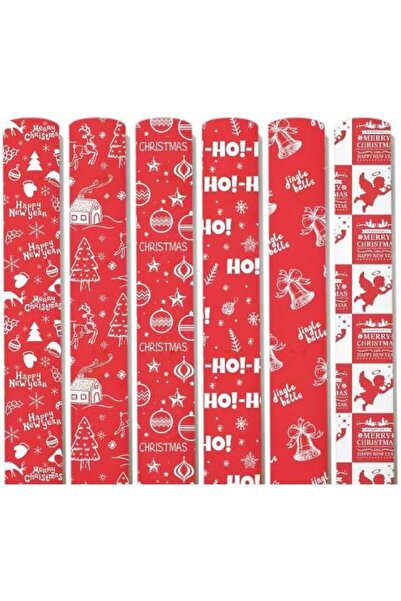 Generic Christmas Wrapping Paper with Tree/ball ornament/deer/cherub Patterns - 6 Rolls Red Christmas Assort