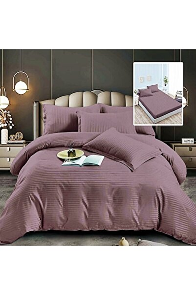 OEM Damask Double Bed Linen Set 6-piece, Fitted Sheet, Purple