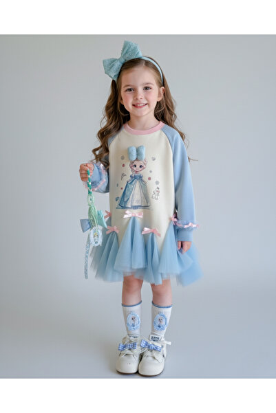 nannie Winter Princess Blue Dress with Bows - 3-4 years