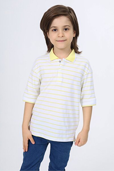 Toontoy Boys' Striped Polo Neck Buttoned Short Sleeve T-Shirt