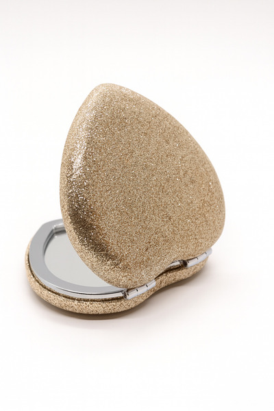 MakeWell Renk Renk Simli Çift Taraflı Büyüteçli Kalp Şekilli Küçük Cep Makyaj Aynası