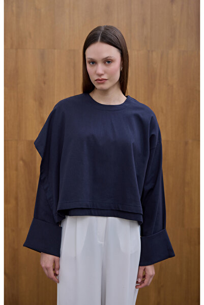 Birgül Bektaş Μπλούζα από ποπλίνα Allerli σε μπλε ναυτικό χρώμα