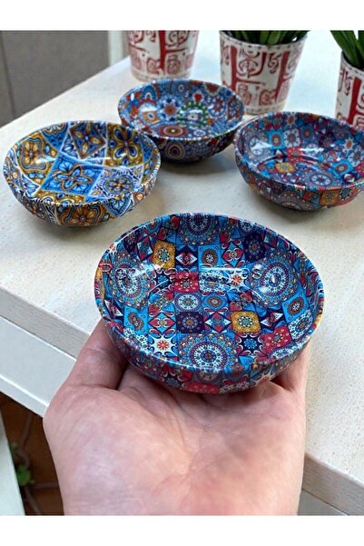 RENK YAPI RÜYASI 4 Pcs Ethnic Patterned Metal Bowl Snack Bowl Diameter 10cm Height 3cm Gift Bowl