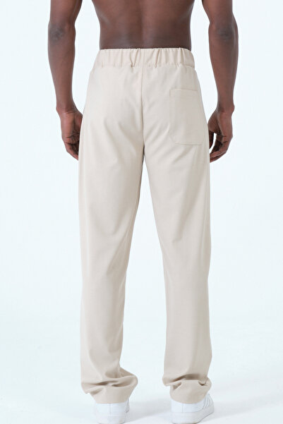 RELAXL Office Chic Fake Button Wide Leg Beige Baggy Fabric Trousers