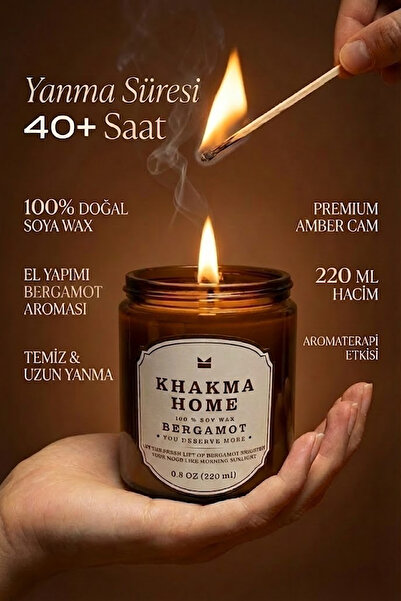 KHAKMA Bergamot - Bergamot Kokulu Mum, Amber Cam, Uzun Yanma | %100 Soya Mum ...