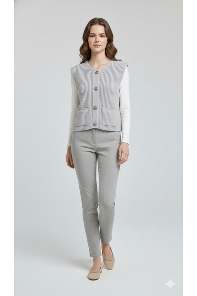 H&A İSTANBUL Πλεκτό γιλέκο πουλόβερ | Γυναικείο πλεκτό γιλέκο με κουμπιά, λεπτομέρεια τσέπης, κομψό και ζεστό