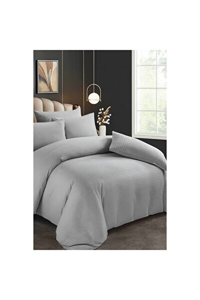 OEM Damask Double Bed Linen Set 6-piece, Fitted Sheet, Grey