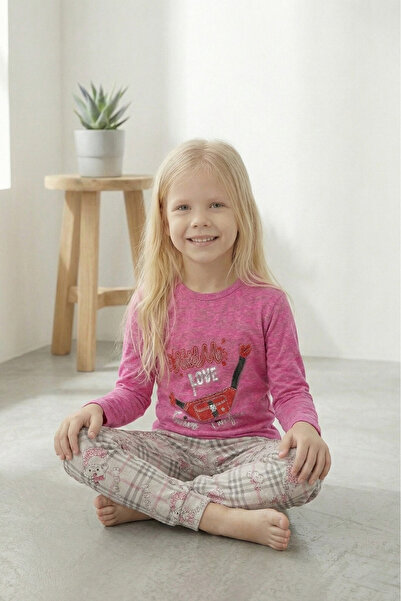 Farya Home Cotton 2 Thread Fleece-Lined Patterned Pink Girls Pajama Set