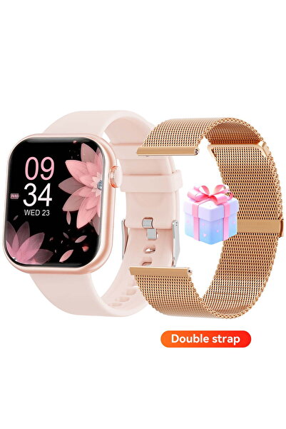 HYX 2025 1.85-inch Women's Smartwatch with 2 Straps (Gold Milan Steel Belt)