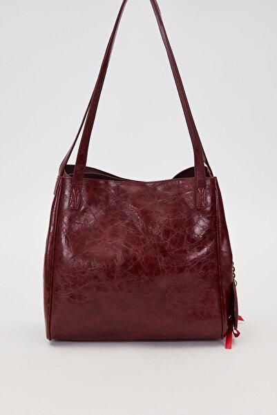 Levidor Red Knitted Shoulder Bag with Accessory Detail