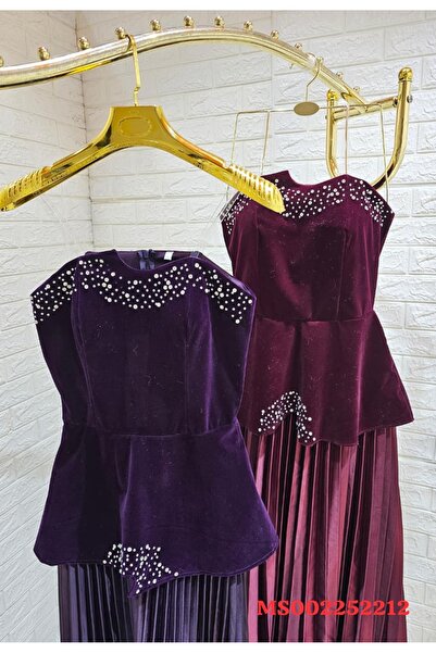 zahraa Elegant embroidered taffeta evening dress on velvet