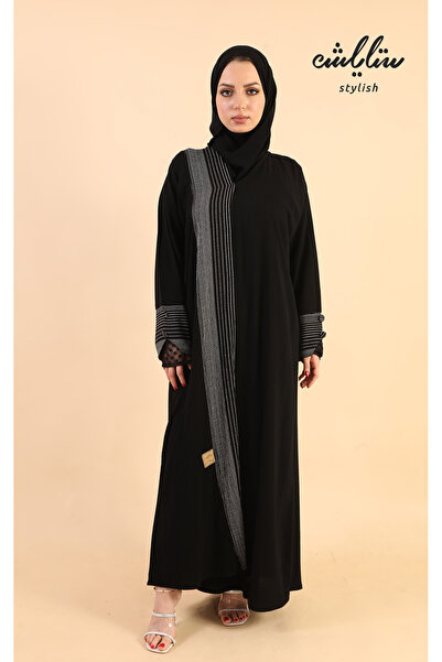 Stylish عباية كويتي باللون الأسود مزينة بالدانتيل