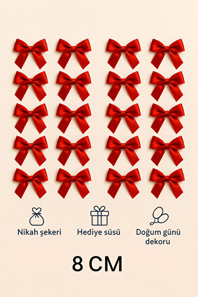 Saten 25 Adet Kırmızı Fiyonk Kurdele Kurdele Fiyonk | 8cm*25mm