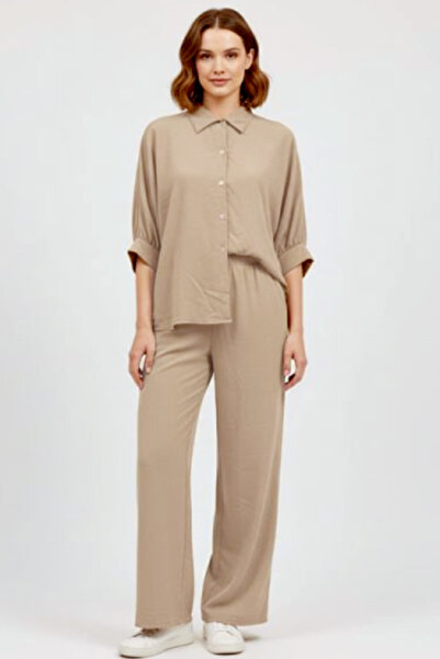 Muchmy Women Clothing Set Casual 2 Pcs Co-ord Set Top Collar Shirt And Bottom Lady's Outfit