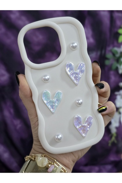 Magic Ring غطاء هاتف أنيق ناعم متوافق مع آيفون 16 برو مع تفاصيل قلب لامع ولؤلؤي