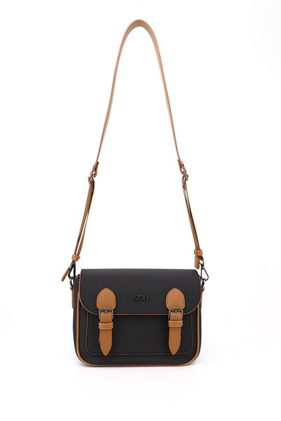 GÖNDERİ(R) Women's Black and Tan Long Strap Shoulder Bag