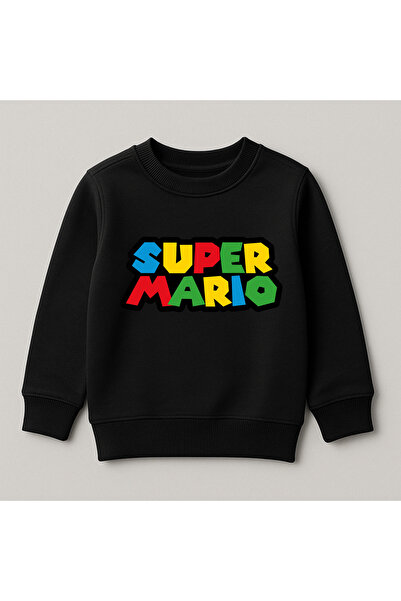 SVART WEAR سويت شيرت سوبر ماريو مطبوع برقبة دائرية مصنوع من القطن بنسبة 100% ...