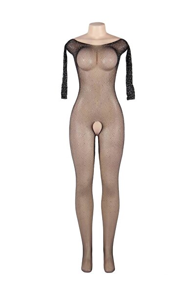 Lingerie and Fashion Style Long-sleeved body stocking embellished with zircon