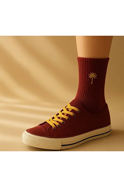 AYDK Unisex Minimal Embroidered Socks Set of 3 – White Burgundy Green / Black White Coffee Color Options