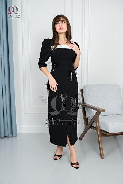 Aljouri فستان ناعم يتألق ب الريش وخامة الكريب المذهلm