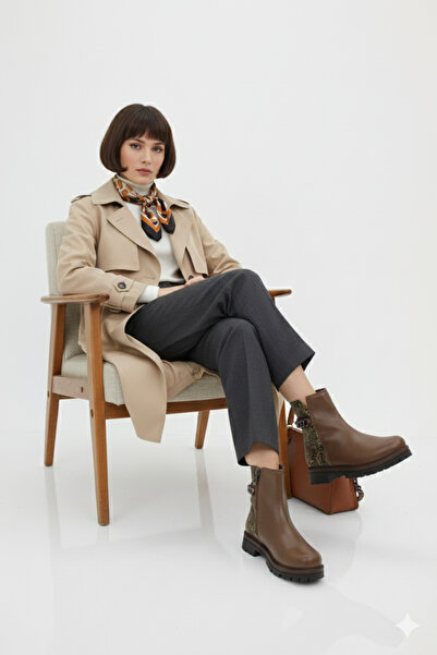 Mammamia Γυναικείες μπότες με λεοπάρ σχέδιο από γνήσιο δέρμα ορθοπεδικό με φερμουάρ, επίπεδη χοντρή σόλα καθημερινά M26/KB4240