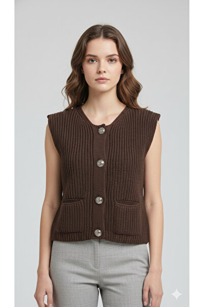 H&A İSTANBUL Knitted Sweater Vest |   Stylish and Warm Women's Knit Vest with Buttons and Pocket Detail