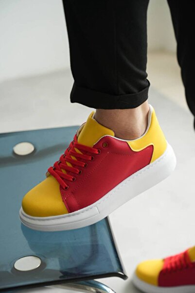 Lucy Shoes Yg-1903 Men's Lace-Up Casual Leather Fan Shoes Cbt - Yellow/Red