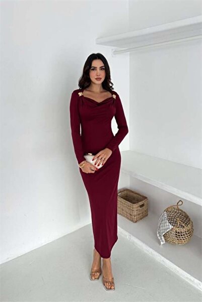 Dipmoda Γυναικείο φόρεμα με λαιμόκοψη καγιάκ και αξεσουάρ DPK4386