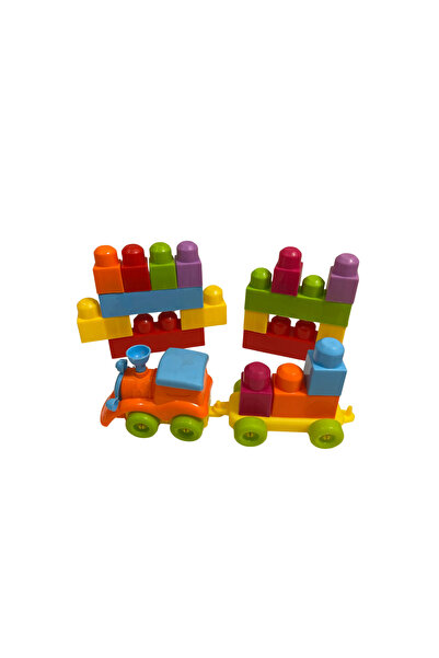 OEM Set Constructie 35 Cuburi Multicolore mari din Plastic cu locomotiva si vagon