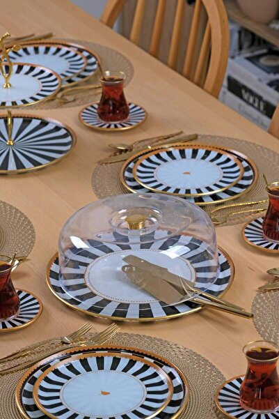 akdenizhome Black Line Kapaklı Kek Fanus - Pasta Sunum Standı