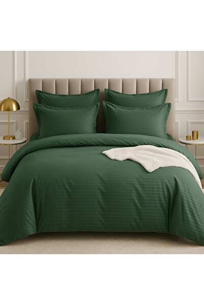 OEM Damask Double Bed Linen Set 6-piece, Fitted Sheet, dark green