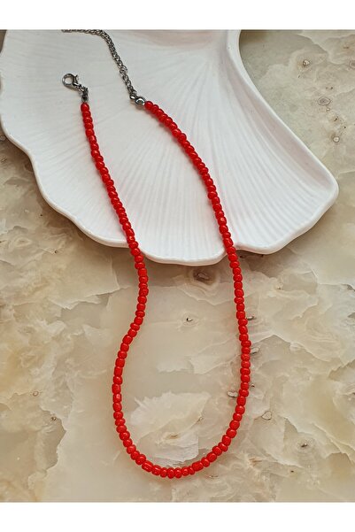 by Natalie Giant Sand Bead Al Red Choker Necklace Jewelry Accessory with Stee...