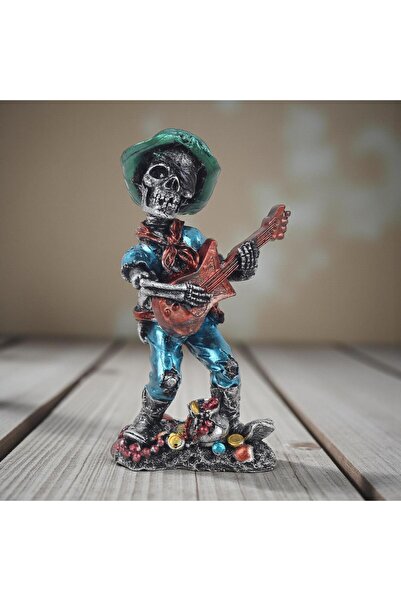 e-life shop Karayip Korsanları Gitarist Müzisyen Kurukafa Heykel Masaüstü Bib...