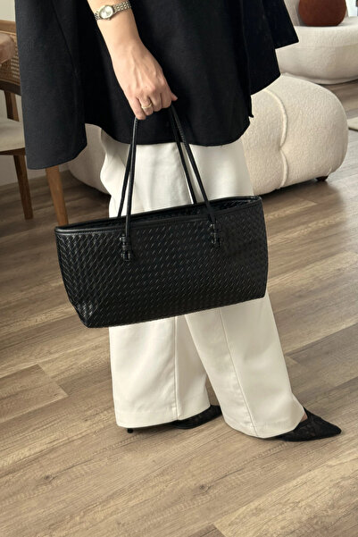 LEONAS Knitted Detailed Women's Tote Bag Larissa St0039 Black