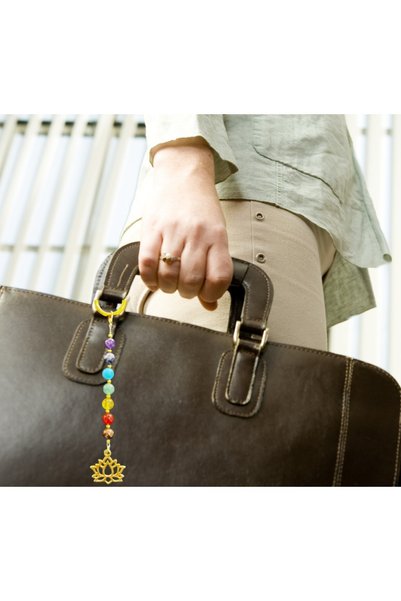 NUNUKİ Natural Stone Chakra Lotus Design Bag Ornament Natural Stone Accessory Bag Charm Keychain Nbag0002