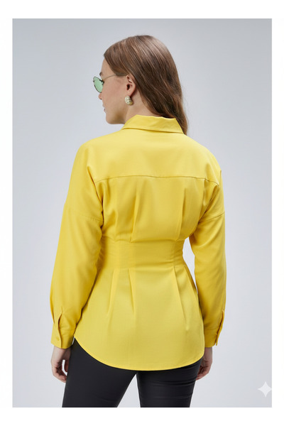 Blue Morpho Waist-Tightened Pleated Bat Sleeve Summer Shirt