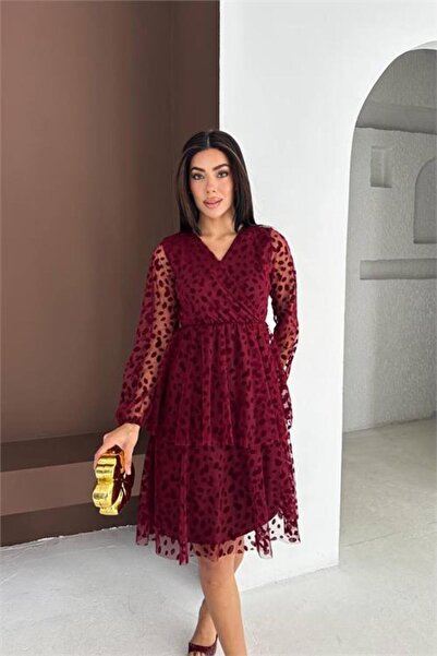 Dipmoda Kadın tül astarlı kat kat şifon elbise DPK4396