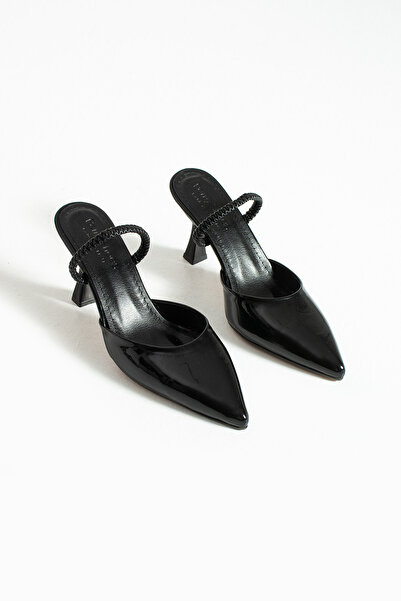 Parparastil Éloise Women's Black Thin Heeled Ankle Knit Strap Sivriburun Slippers Shoes