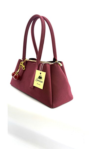 SİNİSA BAG Women's Cherry Charm Detailed Suede Hand and Shoulder Bag