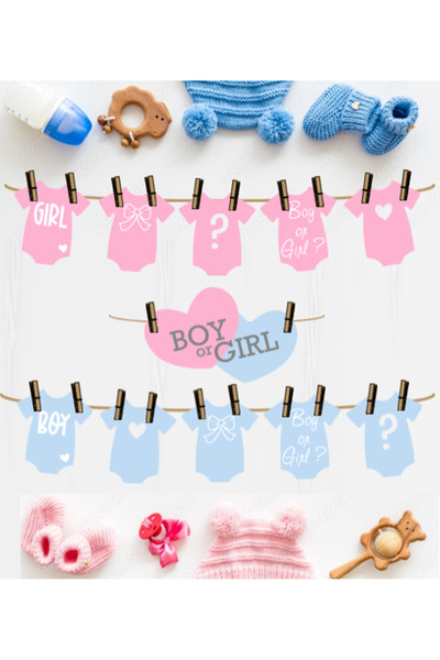 Hiras Dizayn 11 Pieces Baby Shower Party String Banner Boy or Girl Blue/Pink Baby Shower Decorations