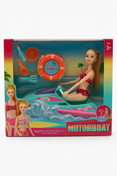BaoBao Fashion Doll with Skijet Motorboat and Beach Accessories – Summer Set for Girls 3+, 30x26cm
