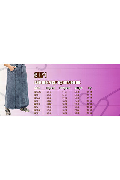 Eslina 45007-1 Large Size Piece Stone Detailed Denim Skirt - Gray