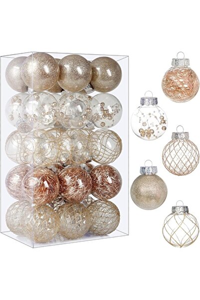 Generic زينة كرات عيد الميلاد البلاستيكية الشفافة، 30 كرة شمبانيا مقاس 2.36 بوصة لتزيين الشجرة - شاتر