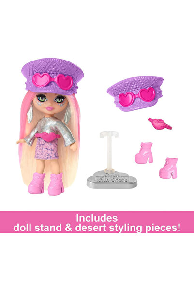 Barbie Extra Mini Minis travel doll, pink and blonde hair, fringed top