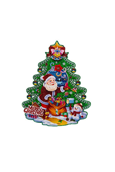 OEM Autocolant decorativ 3D pentru brad de Crăciun cu sclipici 23x18 cm Moș C...