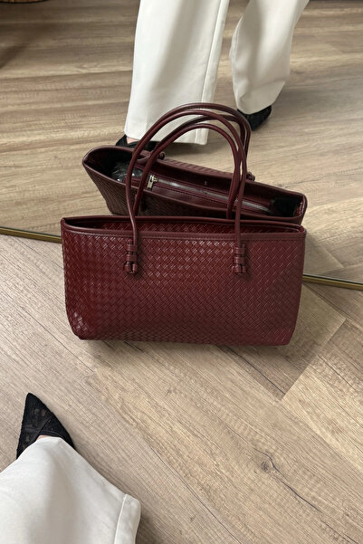 LEONAS Women's Tote Bag with Knitted Detail Larissa St0039 Burgundy