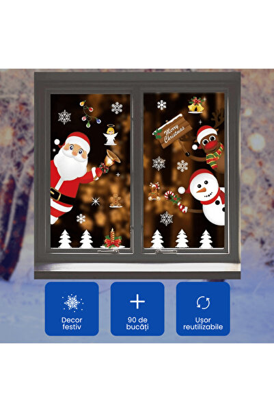 OferteTop Set of Reusable Christmas Stickers, For Windows, Doors, Mirrors, Etc. (90 Pieces)